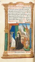 Livro de horas impresso (uso de Roma): fol. 84v, freira dominicana em oração