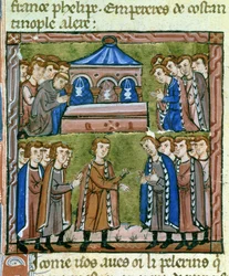 Godefroy de Bouillon e os croises em oração no Santo Sepulcro - Eleição de Godefroy de Bouillon como admitida no Santo Sepulcro, em julho de 1099