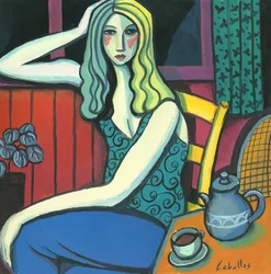 Rapariga a beber chá, 2008 (guache sobre papel)
