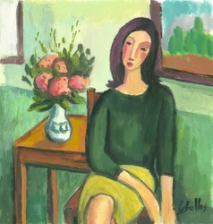 Rapariga com hortênsias, 2012 (guache sobre papel)