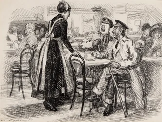 Desenhos animados da Primeira Guerra Mundial, provavelmente para Punch, 1916 (caneta uma tinta no papel)