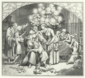 Martin Luther e sua família aproveitando a época festiva (gravura)