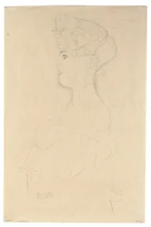 Retrato de perfil do busto a partir da esquerda, c.1904-05 (lápis com lápis de cera branco e vermelho sobre papel japonês semelhante)