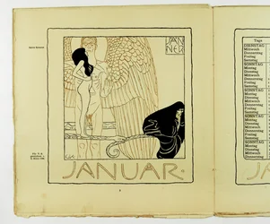 Página do calendário para janeiro de 1901 (litografia a cores)