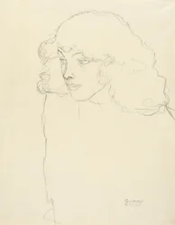 Retrato a meio comprimento de uma rapariga em perfil de três quartos a partir da esquerda