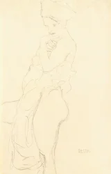 Nu De pé, segurando uma toalha no corpo, 1917