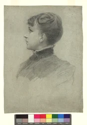 Retrato de Hermine, irmã de Gustav Klimt, de perfil para a esquerda