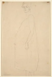 Estudo de uma mulher grávida vestida, c.1915-16 (lápis sobre papel simili Japan)