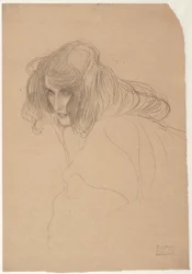 Estudo da cabeça de uma mulher no perfil de três quartos Estudo para a falta de castidade no friso de Beethoven, c.1901-1902