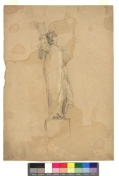 Weibliche Figur auf einem Sockel