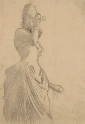 Mulher com binóculos, c.1888 (giz preto sobre papel vegetal colorido)