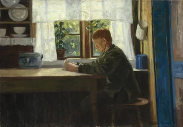 Menino no interior da cozinha (óleo sobre tela)