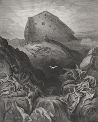 A pomba enviada da arca, Génesis 13,8-9, ilustração de "A Bíblia Sagrada" de Dore