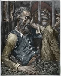O Encanto de Dom Quixote de "Dom Quixote de la Mancha" de Miguel Cervantes (1547-1616) (Dom Quixote) - Corte de madeira após desenho de Gustave Dore