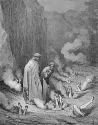 O Castigo dos Simonistas, de "A Divina Comédia" (Inferno) de Dante Alighieri (1265-1321) gravado por Stephane Pannemaker (1847-1930) c.1868 (gravura)