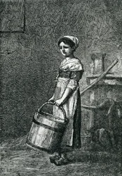 Cosette a transportar um balde, ilustração de «Os Miseráveis» de Victor Hugo