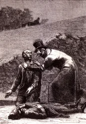 Javert reconhece Valjean - em “” Les Misérables ”” de Victor Hugo, ill. por Brion, ed. Hetzel e Lacroix