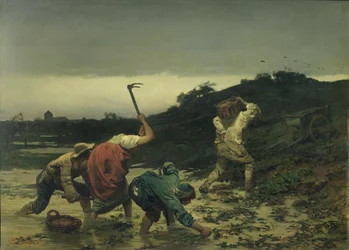 Camponeses Colheita de Batatas Durante a Inundação do Reno em 1852