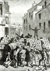 A barricada, ilustração de «Os Miseráveis», de Victor Hugo (1802-85)