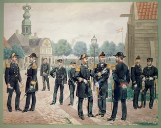 Oficiais da Marinha Dinamarquesa na Academia. Aquarela de Gustav Brock