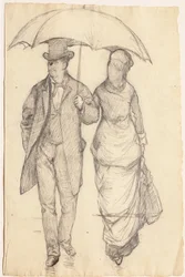 Homem mulher, sob um guarda-chuva