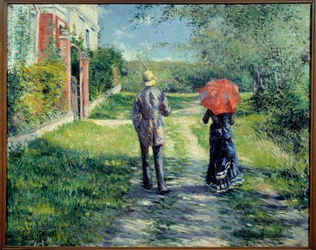 Caminho para cima. Um casal a caminhar no campo. Pintura de Gustave Caillebotte (1848-1894)