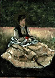 Mulher sentada no relvado (óleo sobre tela)