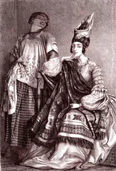 Signare , a mulher africana mulata-francesa na cidade de Saint Louis, Senegal. 1861 (gravura)