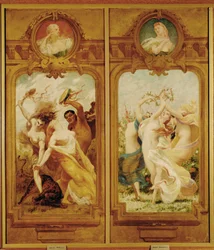 O Foyer de la Danse apresenta quatro murais de Boulanger que mostram uma Danse Bachique, Bacchanalia e uma danse champetre, uma dança campestre ... (pintura mural)