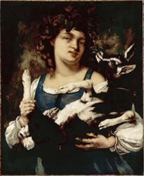 Uma camponesa com uma criança Pintura de Gustave Courbet