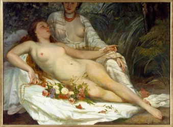 O pai diz que duas mulheres nuas. Pintura de Gustave Courbet (1819-1877)