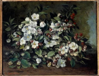 Flores de cerejeira ou ramos de maçã em flor. Pintura de Gustave Courbet (1819-1877)