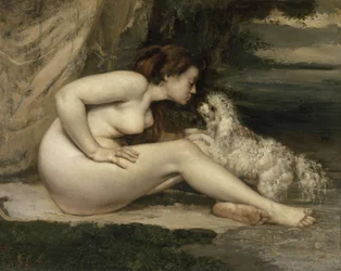 Mulher nua com cão