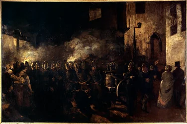 Bombeiros que executam um incêndio Pintura de Gustave Courbet (1819-1877) 1850 Sun. 3,88x5,8 m Paris, Musee du petit palais