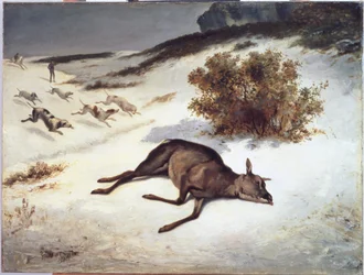 Hind forçado para baixo na neve, 1866