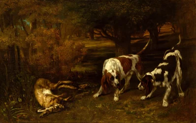 Cães de caça com lebre morta, 1857