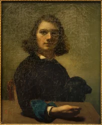 Pequeno retrato do artista com cão preto