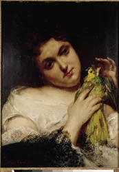 Retrato de uma senhora com um papagaio Pintura por Gustave Courbet