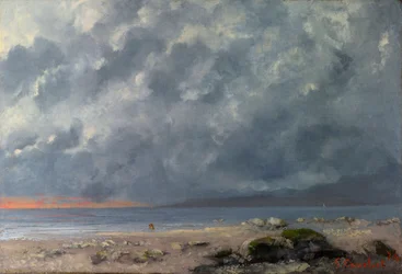 "Cena de plage" (Cena de praia) Peinture de Gustave Courbet (1819-1877) - 1874 - Óleo sobre tela Dim 38x55,5 cm Galeria Nacional, Londres