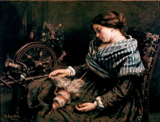 A fiadeira adormecida, pintura de Gustave Courbet (1819-1877), 1853, dimensões 91 x 115 cm, Montpellier, Museu Fabre