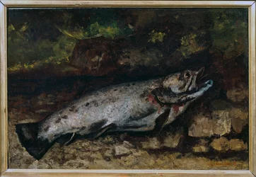 A truta ainda é vida de peixe. Pintura de Gustave Courbet (1819-1877)