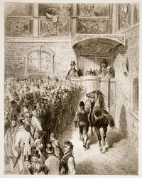 A Sale at Tattersall&39;s, de &39;London, a Pilgrimage&39;, escrita por William Blanchard Jerrold (1826-94) e gravada por Pannemaker, pub. 1872
