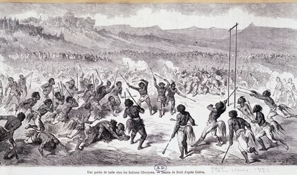 Um jogo de bola nos índios Choctaws - gravura de Gustave Doré