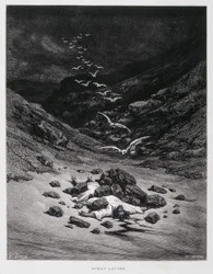 Achan é apedrejado até à morte (Josh. 7:1,10-26), Ilustração da Bíblia Dore