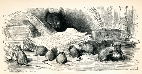 Segundo uma obra de Gustave Dore a partir de Fábulas de La Fontaine. De Life and Reminiscences of Gustave Dore, publicado em 1885.