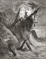 Segundo um trabalho original de Gustave Dore para o livro Os Trabalhadores do Mar, de Victor Hugo. De Life and Reminiscences of Gustave Dore, publicado em 1885.