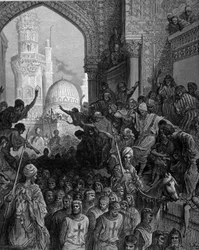 Chegada ao Cairo dos prisioneiros dos Cruzados, gravada por Gustave Doré. Século XIX.