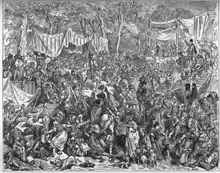 Chegada de Dom Quixote no casamento de Camache - de "Dom Quixote de la Mancha" de Miguel Cervantes (1547-1616) (Dom Quixote) - Lenhador após desenho de Gustave Dore