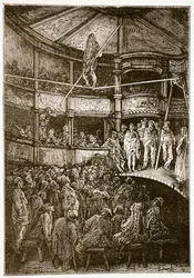 Blondin em Shoreditch, de &39;London, a Pilgrimage&39;, escrito por William Blanchard Jerrold (1826-94) e gravado por Gauchard, pub. 1872