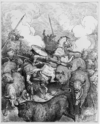 Bull Fighting, de "Dom Quixote de la Mancha", de Miguel Cervantes, gravado por Heliodore Joseph Pisan, c.1875